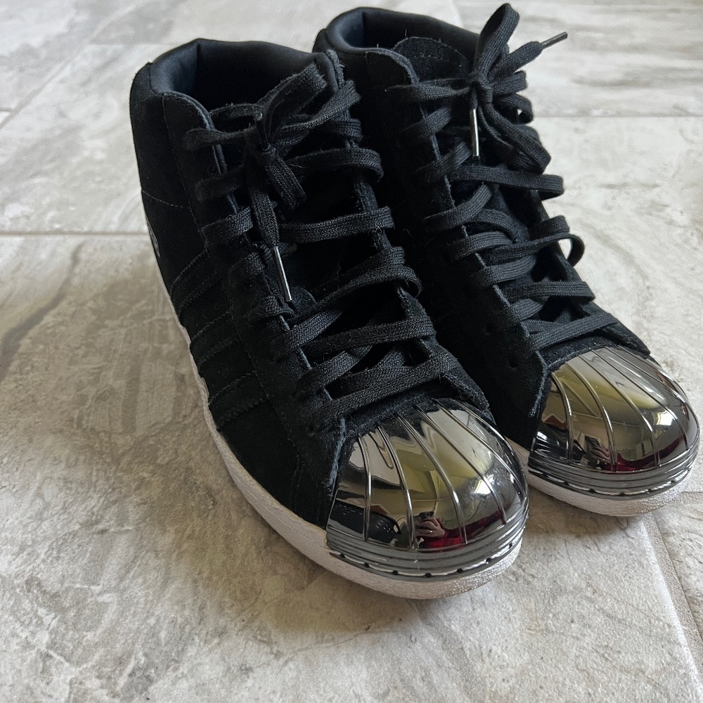 Black Suede Superstar Up Metal Toe Cap